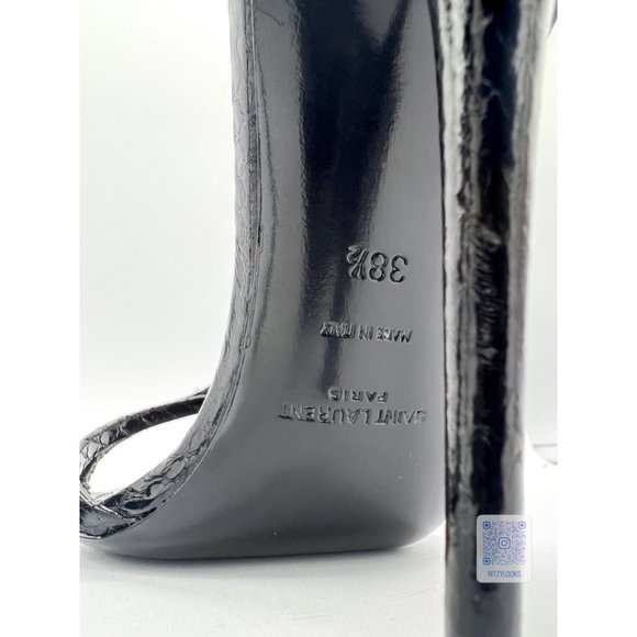 Saint Laurent Black Satine 4" Heels In Lacquered Ayers EU 38.5 - Picture 5 of 12